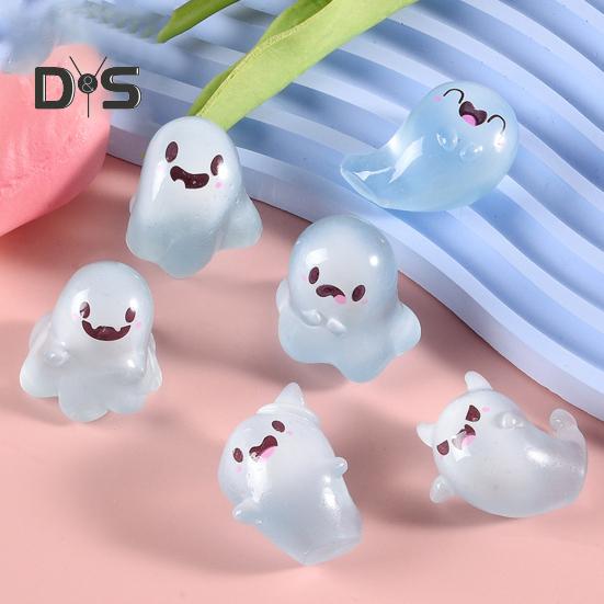 6Pcs Luminous Mini Resin Ghost Figurines Glowing Halloween Ornaments Small Ghost Micro Miniature Statue for Outdoor House Landscape Party