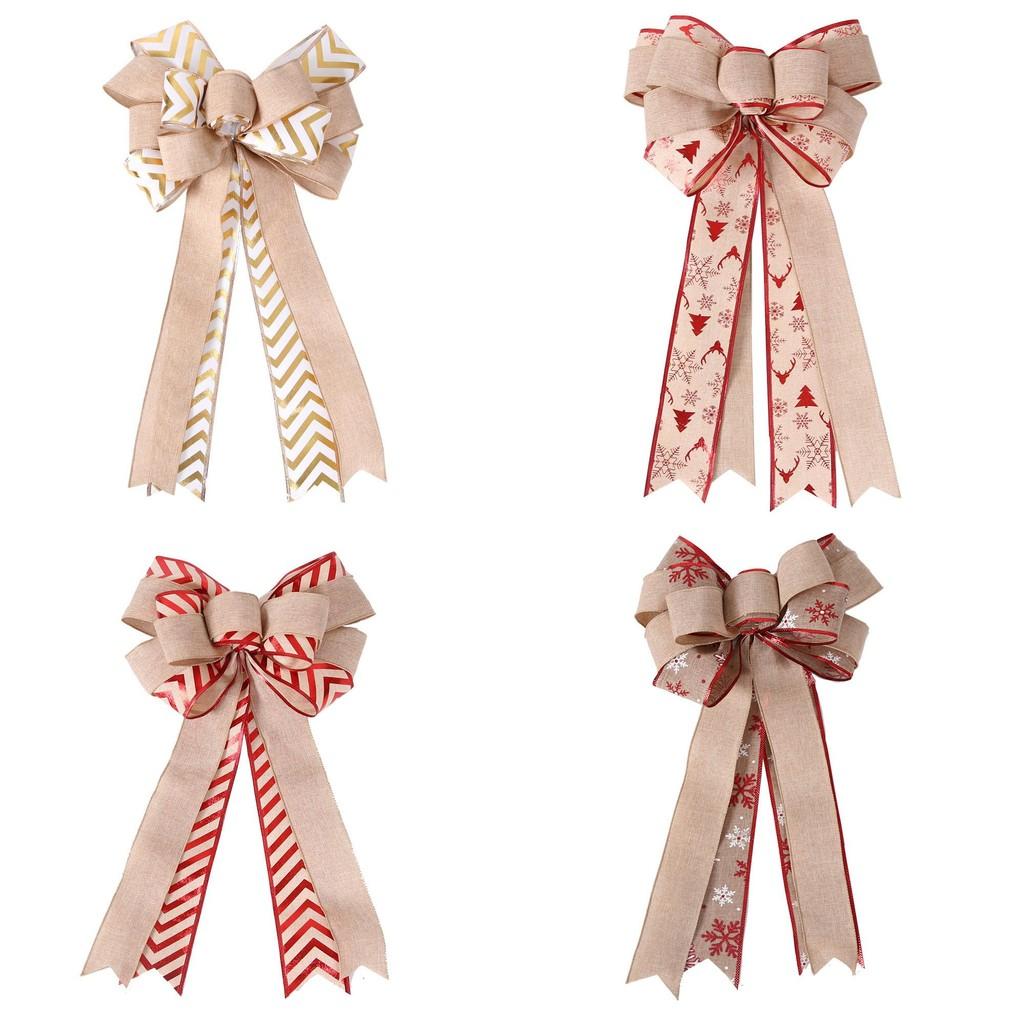 And Stylish Versatile Double Layer Christmas Bow With Maple Leaf And Striped Design Decor For