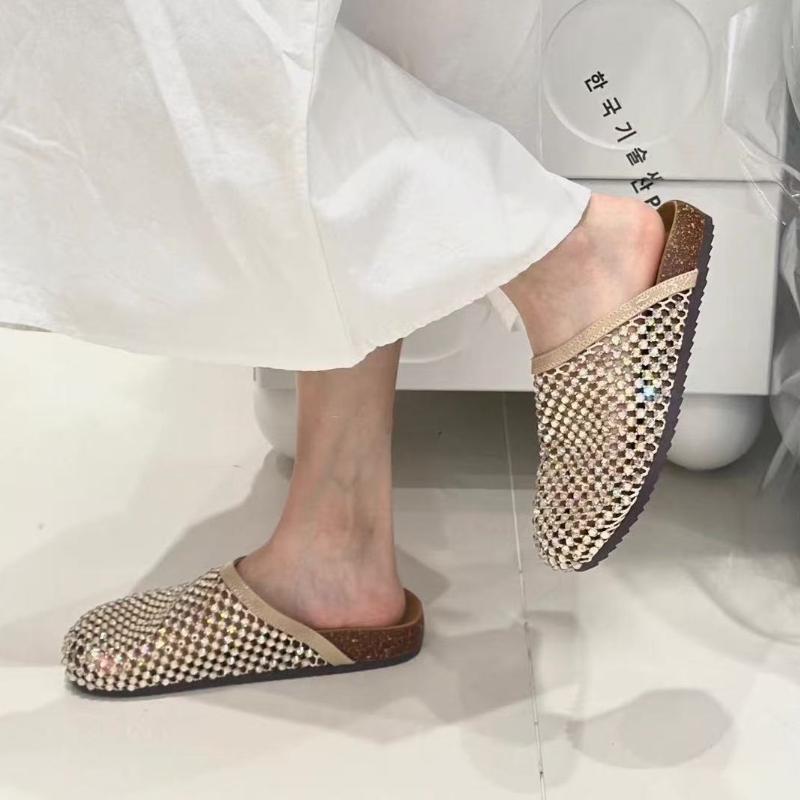 Módní Křišťálové Dámské Baleríny Pantofle Ležérní Fad Mules Boty Luxusní Dámské Sandály 2025 Slingback Plážové Žabky Nové Mujer Sandalias