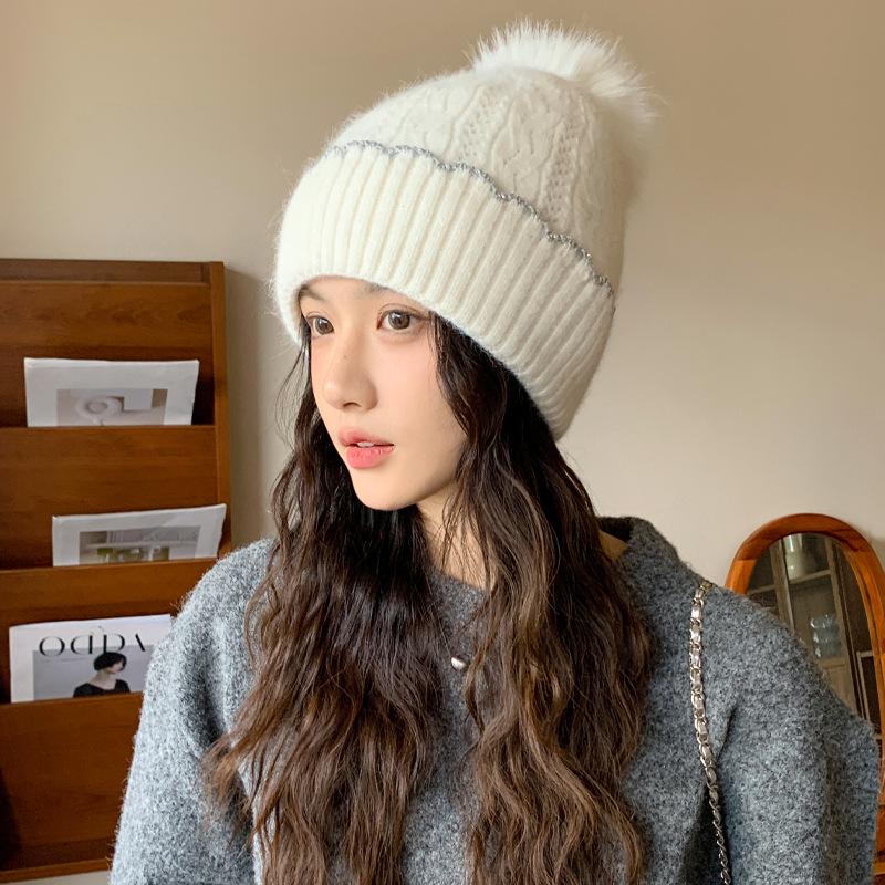 New Wool Hat Women's Autumn and Winter Warm and Cold Ear Protection Hat Fleece Thickened Hairball Knitted Hat