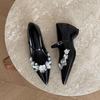 Fashion New Pointed Toe Sequin Flower Mary Jane Women's Shoes One Buckle Strap Shallow Mouth Inside Heighten Soft Sole Flat Single Shoes