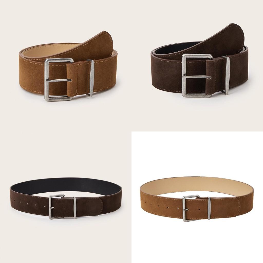 Solid Color Simple Suede Square Buckle Decoration Women Casual Belt Daily For