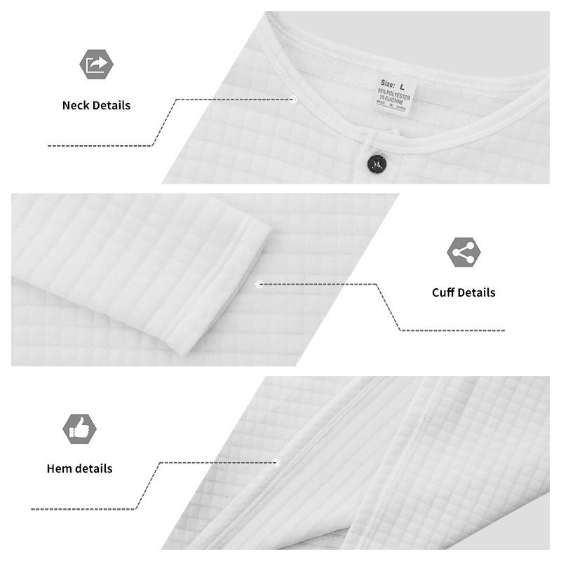 Men's Jacquard Small Square Buckle Henley Long Sleeve Retro Base T-shirt