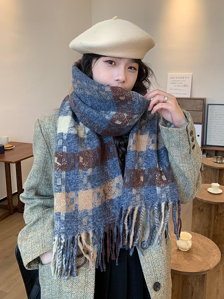 New Knitted Retro Scarf Headscarf Winter Women Men Preppy Plaid Tassel Warm Scarve Pashmina Mujer Female Male Wrap Shawl Unisex