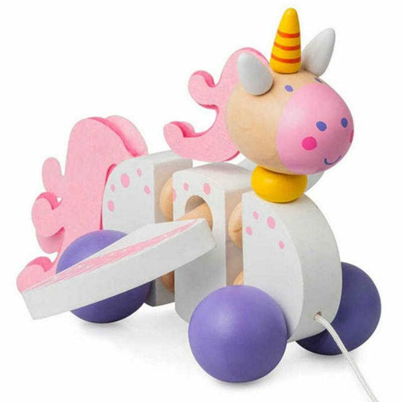 Tobar 28343 Wooden Pull Along Unicorn For Kids, 18cm