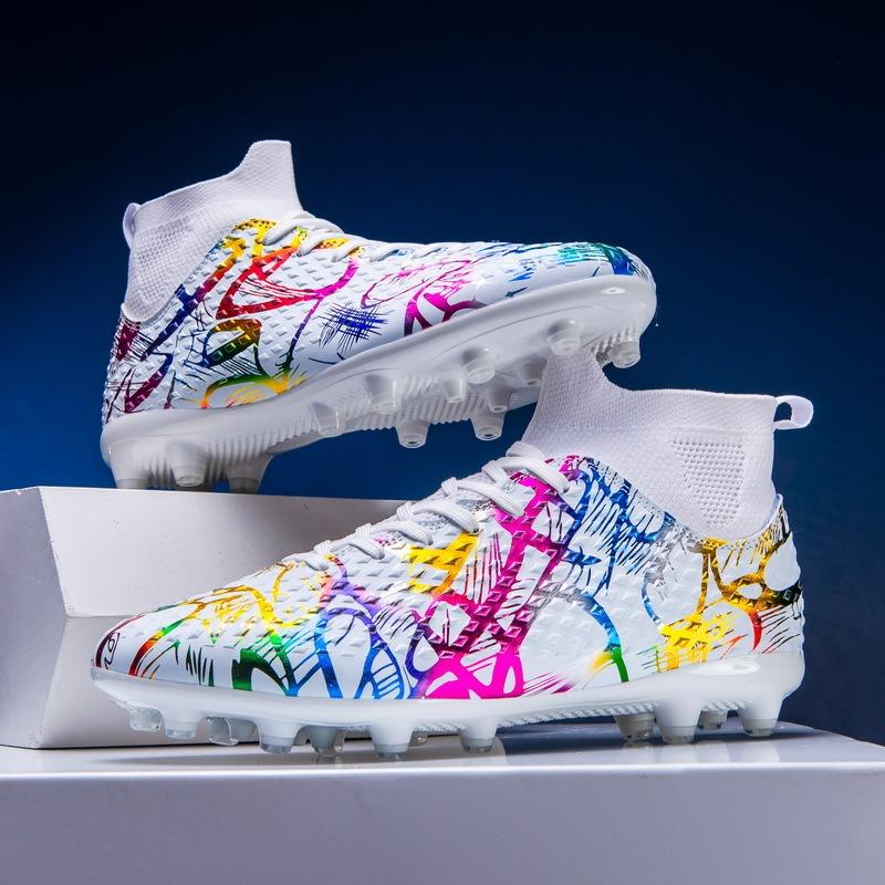 Football Shoes High Top 2 New Fly-woven Breathable Boys' Sneakers Camouflage Broken Nails Children's Football Shoes
