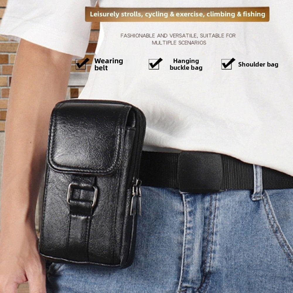 With Strap Mobile Phone Pouch Double Layers Phone Belt Hanging Pouch Phone Belt Clip Bag  Men
