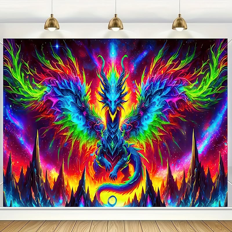 BlissYard Blacklight Tapestry Bedroom Cool Cute Girl Anime Wall Tapestry Aesthetic UV Reactive Purple Tapestries Glow In The Dark Art Wall Hanging