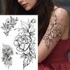 Black Flower Temporary Tattoo For Women Adultsl Fake Peony Rose Dahlia Lotus Tattoo Sticker 3D Body Art Bouquet Sexy Tatoo Paste