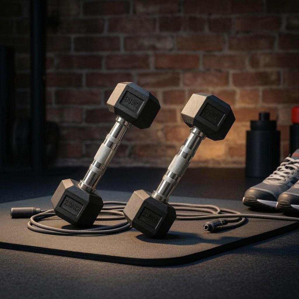 2 Pieces Rubber Coated Hex Dumbbell NonRolling Cast Iron NonSlip for Home Gym, FullBody