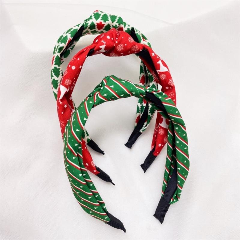 Women Headband Fashion Headband with Knot Christmas Printing Ladies Headdress