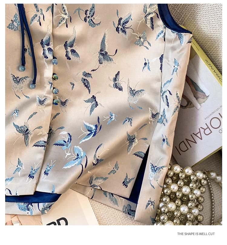 2025 Retro Chinese Style Embroidered Vest with Frog Button - Women's Sleeveless Top for Spring and Autumn