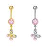 Fashion Pink Crystal Crown Belly Button Rings Stainless Steel Long Pendant Butterfly Heart Navel Piercing For Women Jewelry