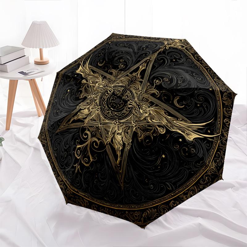 Golden Totem pattern, automatic folding umbrella, portable and foldable design, 8 ribs, a Christmas or birthday gift.