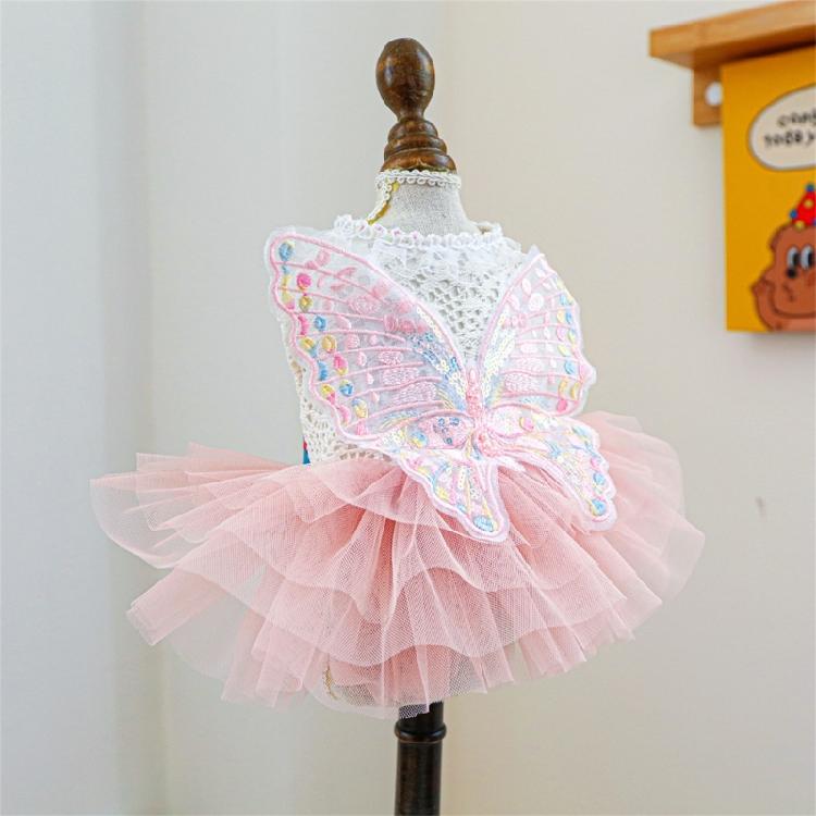 Dog Tulle Dresses Cats Princess Dress Pet Costume Dress with Embroidery Butterfly Wedding Cats Formal Event Photo Outfit