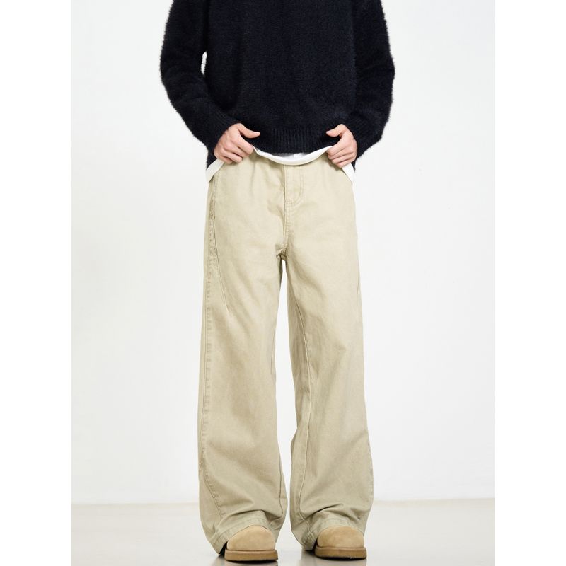 Kisko American Retro Distressed Versatile Straight-Leg Work Pants for Men and Women, Simple Cleanfit Casual Trousers