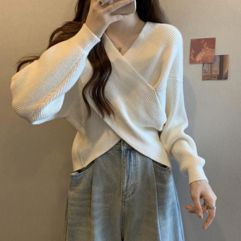 

Элегантный раннеосенний облегающий вязаный свитер для женщин One Size белый