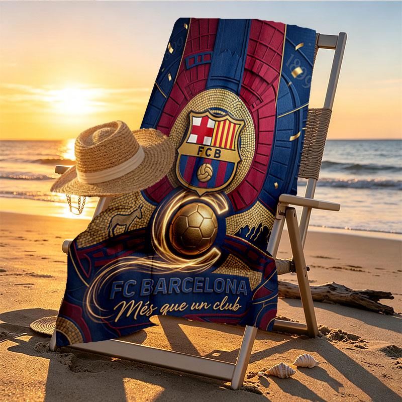 Barcelona FC Soccer Print Beach Towel Design, Soft, Lightweight. for Home Bathroom, Spa, Pool, Yoga, Surfing, Camping, Gift for Family, Friend