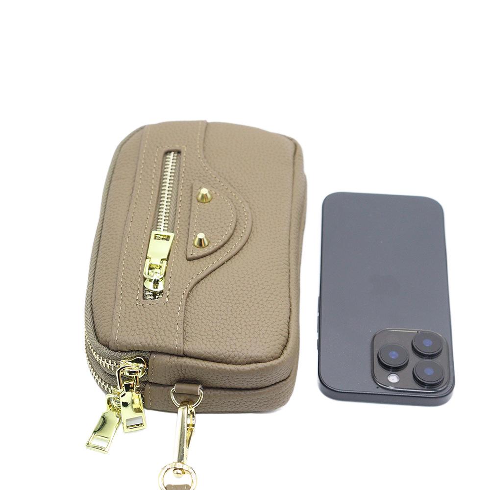 Women's Genuine Leather Long Wallet with Double Zipper and Phone Holder
