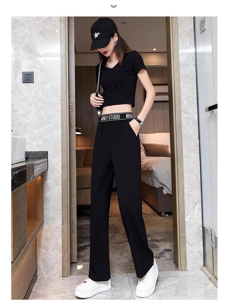 Girls' Summer 2024 Ice Silk Casual Sports Pants: Loose Straight-Leg Chiffon for Middle & High School Students