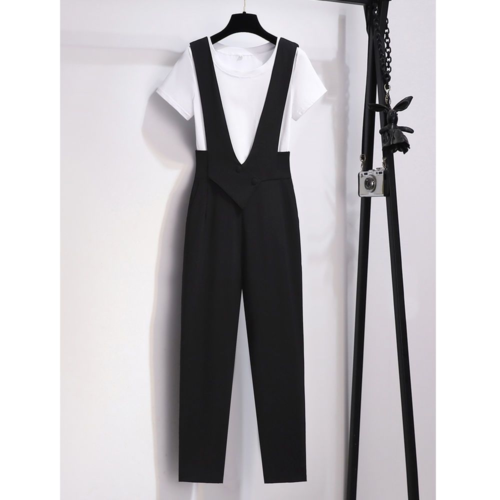 

Костюм на подтяжках, женские летние новые маленькие прямые брюки с высокой талией, висячий комбинезон с девятью точками L