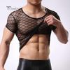 Night Club Men Short Sleeve Mesh T-Shirt See-through Openwork Top