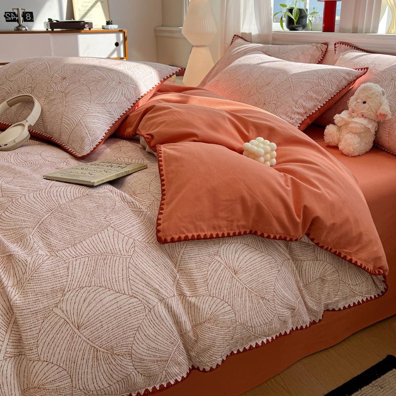 Sleep grid minimalist Nordic style cotton brushed shell edge series four piece set
