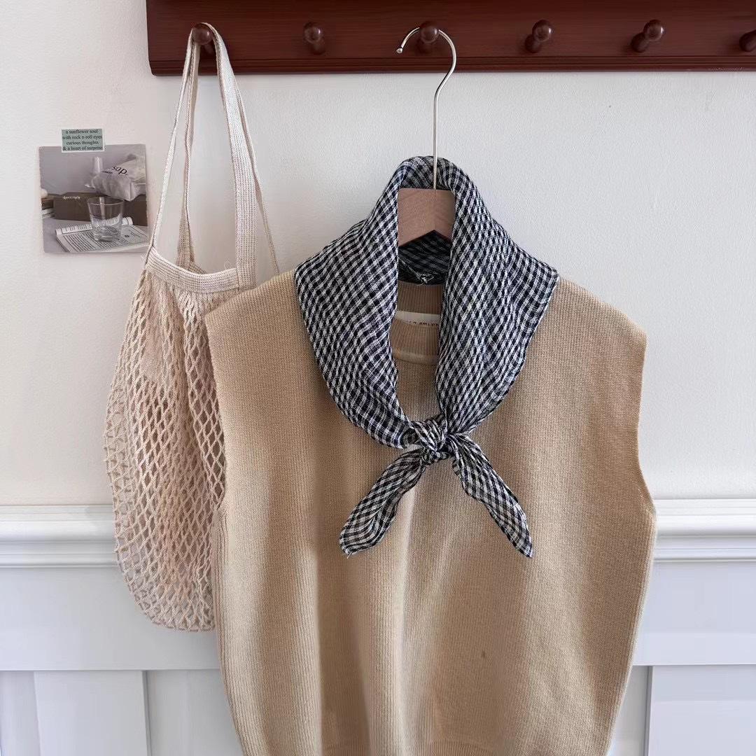 

Универсальный ретро клетчатый квадратный шарф – Высококачественный лен, тонкий 60 см, женский клетчатый аксессуар для шеи 60cm