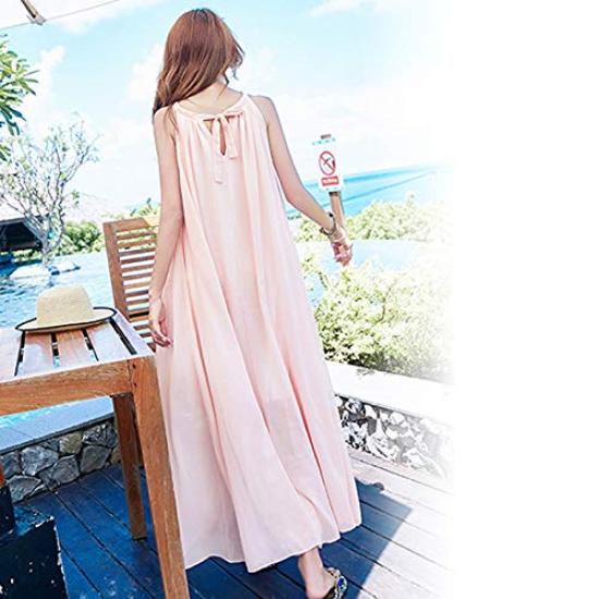 AIKA Sheer Chiffon Resort Flare Sleeveless Summer Long Halter Soft Solid One Size to Pink Dress, A-Line Dress, Dress, Dress, Dress, Dress, Dress,