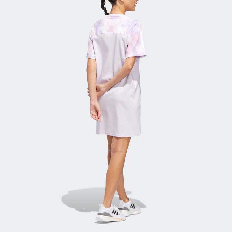 Adidas Long Tee with Alphabet Logo Print Sports Short Sleeve Dress Women Dress Light-Purple HF2478