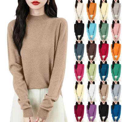 Damenmode Flachstrick Rollkragenpullover Einfarbig Langarmtop