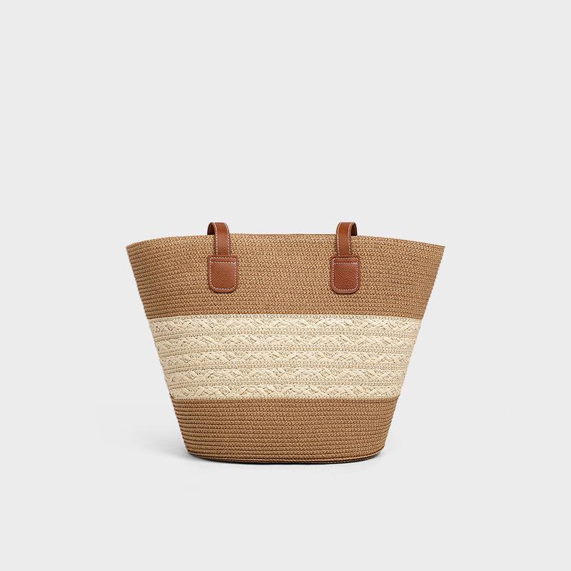 Straw Bag Tote Bag Large Capacity Beach Woven Shoulder Bag Vegetable Basket Bucket Bag