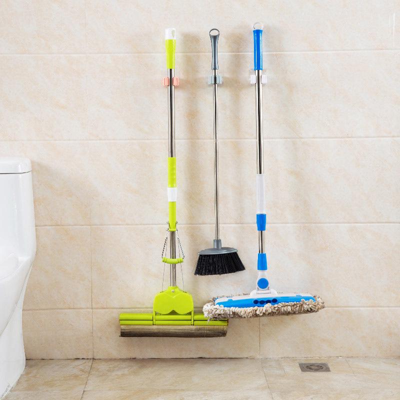 Non-marking Mop Clamps No-punch Hanging Broomstick Racks Hooks Card Holder Strong Non-marking Bathroom Wall Mounted Shelf