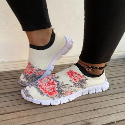 Damenschuhe neue bemalte bedruckte Mesh-Laufschuhe lässige atmungsaktive Sportschuhe flache Einzelschuhe