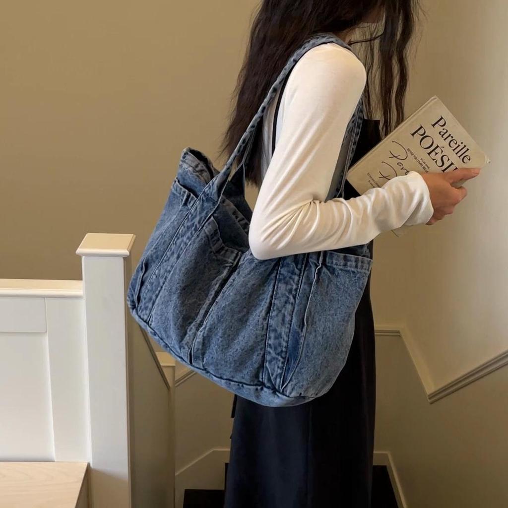 Borsa Tote in Denim Borsa a Spalla da Donna Borsa a Mano di Grande Capacità