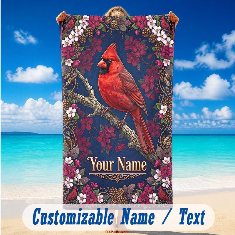 Floral Garden Theme Beach Towel Personalized Custom Name & Text Soft Quick Dry Beach Towel for Swimming Travel