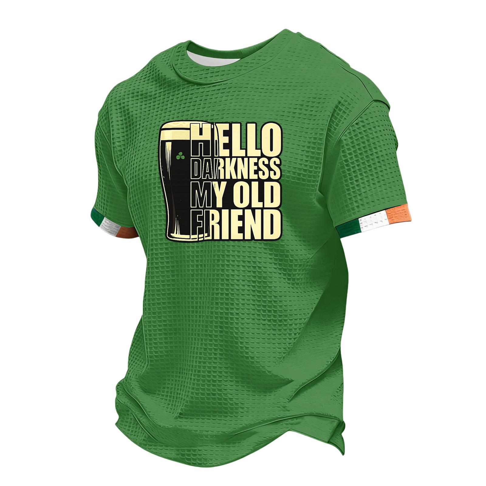 

Men s St. Patrick s Day Printed Waffkle Crewneck Short Sleeve Top XL зелений