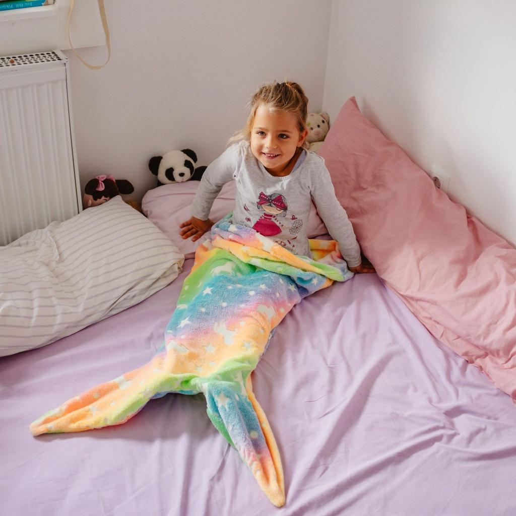Children's Mermaid Glow-in-the-Dark Sleeping Bag Double-Sided Blanket for Sleeping and Napping