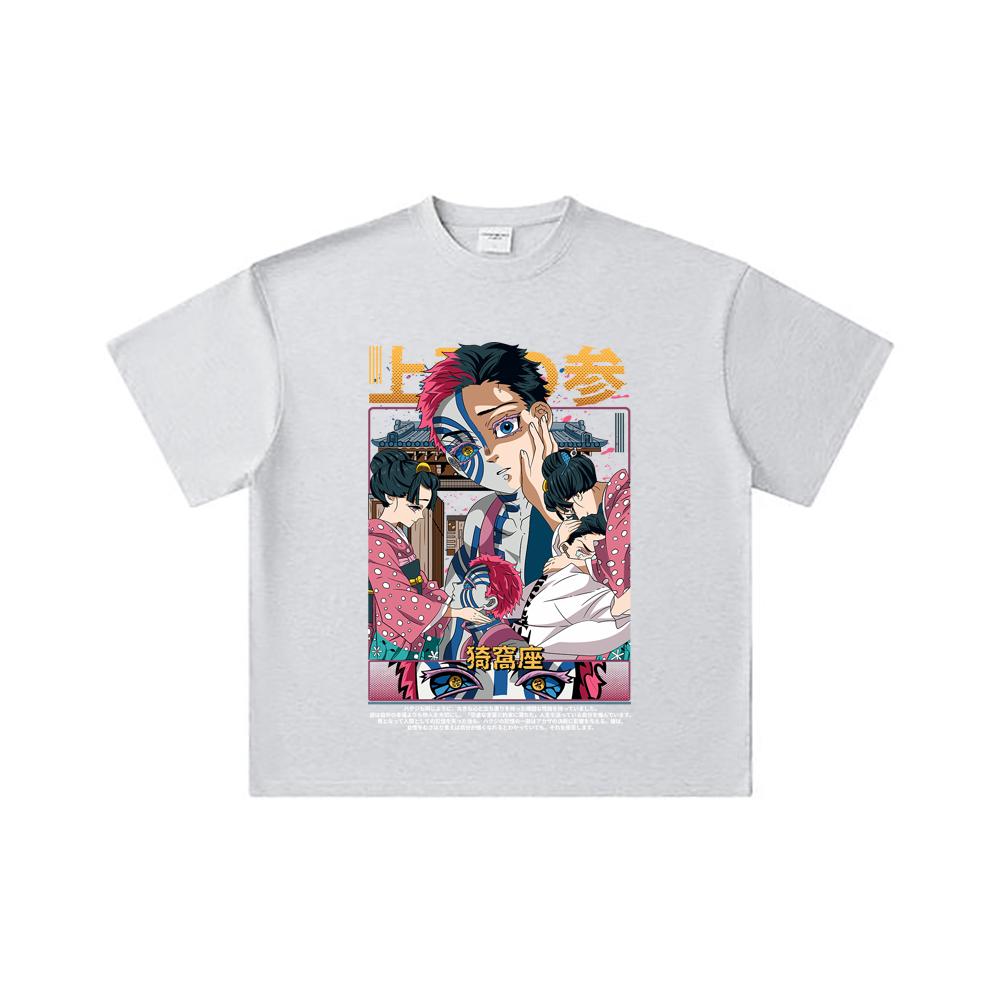 260 GSM Double Yarn 32 Count 100% Cotton Demon Slayer V25 Akaza Print Unisex Heavy Cotton T Shirt