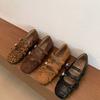 Inner height increase retro round head leopard print single shoes women's autumn niche design French Mary Jane women's shoes ballet shoes