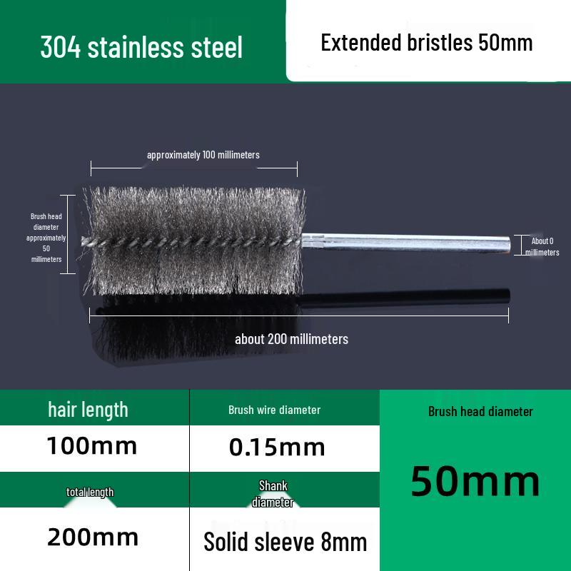 Industrial Rust Removal and Polishing Brush with Handle - Stainless Steel and Copper Wire for Inner Hole Sanding