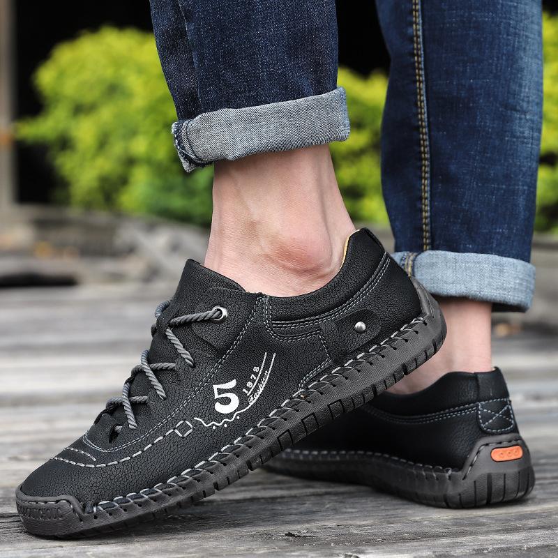 Plus Size Men's Trendy Soft Bottom Wild Breathable Hollowed-out Casual Leather Shoes Driving Shoes Summer