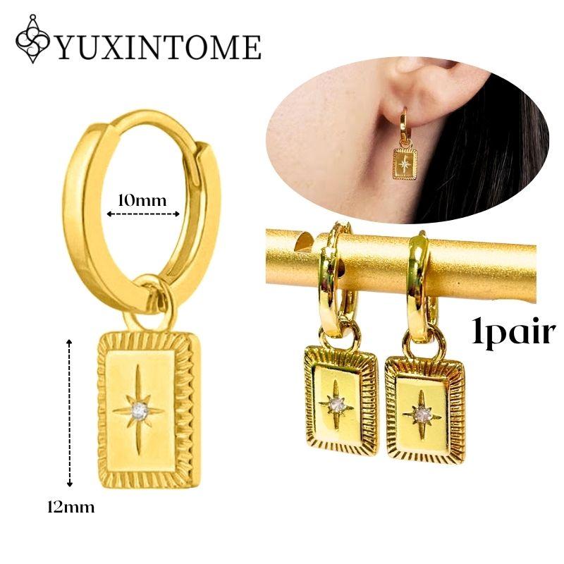 YUXINTOME 925 Silver Ear Needle Zircon Hoop gold Earrings For Women Square Plate Pendant Cutout Heart Earrings Fashion Jewelry