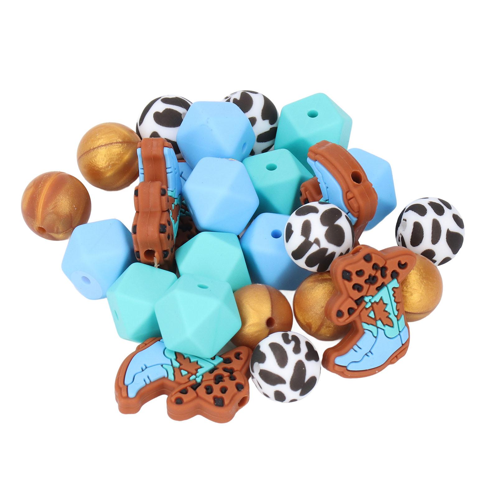 

25PCS Set Geometric Octagonal Beads Round Cowboy Boots Cow Printed Beads for Bracelet Decoration