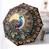 1pc Mandala Peacock Design Automatic Folding Umbrella - Portable 3-Fold Design, 8-Bone Iron Frame Outdoor Umbrella, Festival Gift for Fans, Travelers,