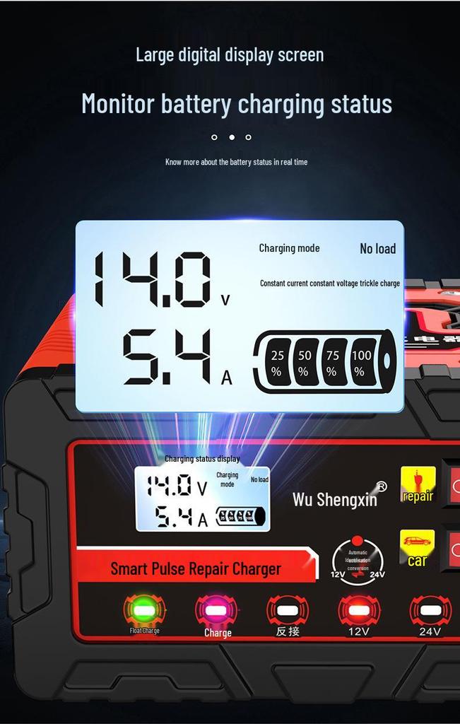 Smart 12V/24V Auto Battery Charger: Fully Automatic, High-Power Fast Charger for Car and Truck Storage Batteries