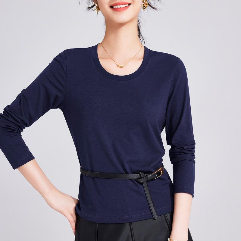 Collar Long-sleeved Tencel Women's Bottoming Shirt, Low-necked Temperament Slim-fitting and Thin Top In Spring and Autumn