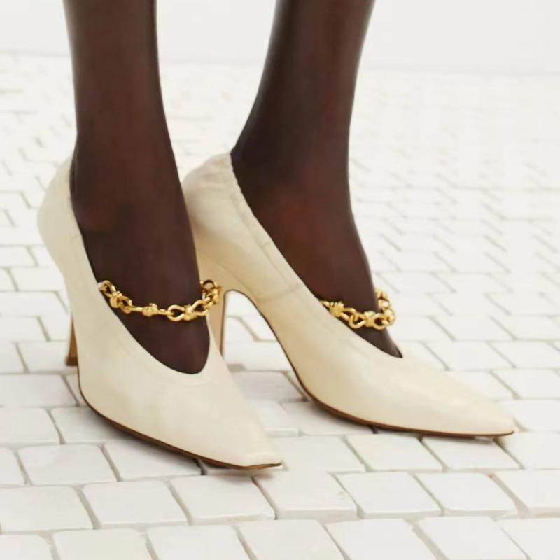 Fashion European American Fashion Chain Red White Women High-heeled Shoes Bridal Wedding Dress Banquet Fashion Party Sexy Single Shoes