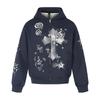 Unisex Oversized Hooded Zip-Up Sweatshirt With Cross Print Cotton Long Sleeve Casual Top Fall
