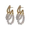 Retro Double Layer Pearl Tassel Stud Earrings - Real Gold Plated Fashion for Women